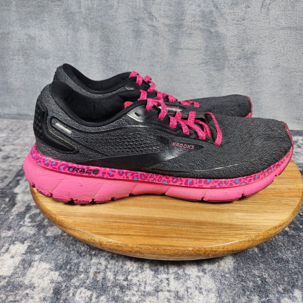 Brooks Trace 2 Womens Running Shoes Black Pink Leopard Print 1203751B579 Size 11